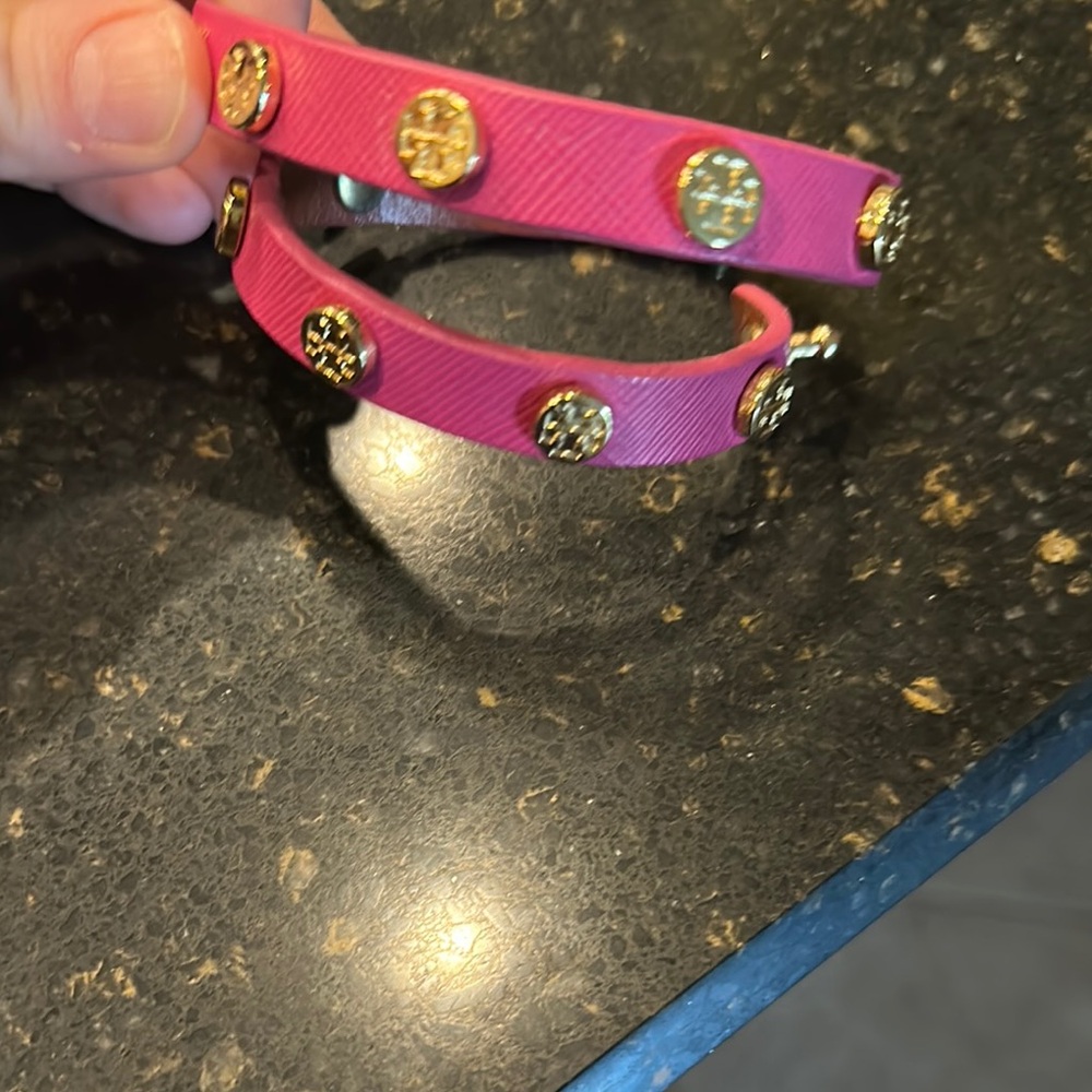 Tory Burch Pink and Gold Double Wrap Bracelet